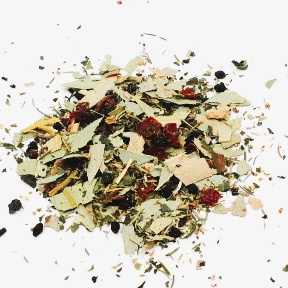 isane Hivernale eucalyptus thym sureau ortie guimauve — Les Thés Fuji Mélange de tisane hivernale avec eucalyptus thym ortie sureau racines de guimauve et églantier