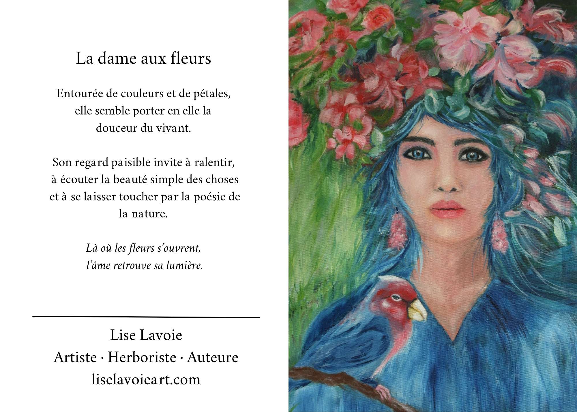 La Dame aux Fleurs carte de souhait recto verso Lise Lavoie Art
