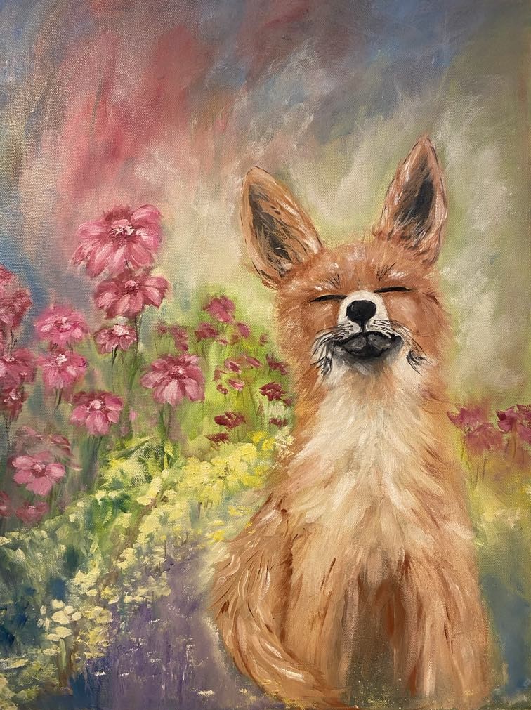 L'esprit du renard des Brumes – Médias mixtes Peinture mixte; acrylique et huile “L'esprit du Renard” par Lise Lavoie Art, univers poétique et végétal