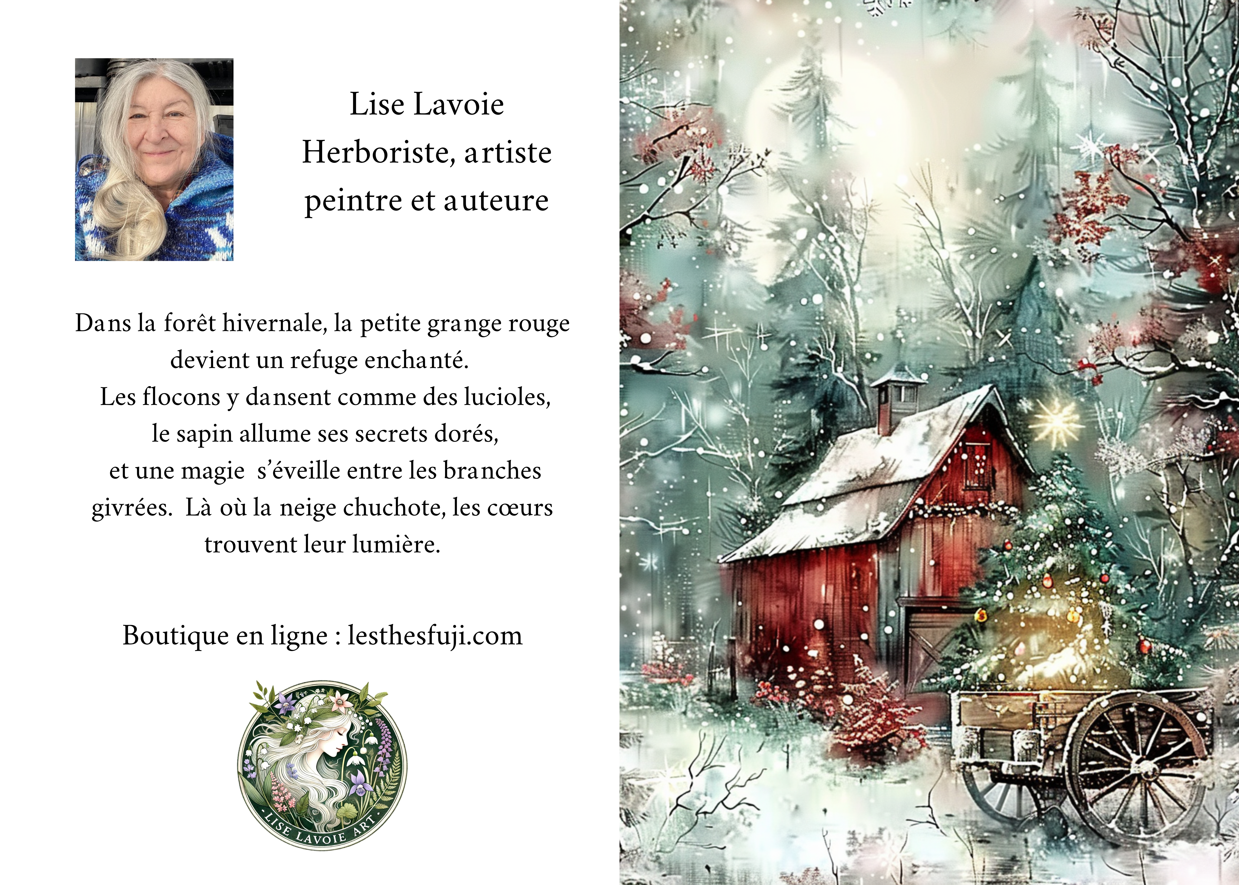 La Grange sous la neige – Carte de souhait 5x7 Illustration d’une grange enneigée dans un paysage hivernal calme, carte de souhait 5x7.