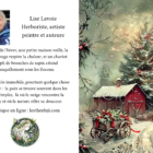 Illustration d’une maison et d’une grange rouge sous la neige avec un chariot rempli de branches de sapin.