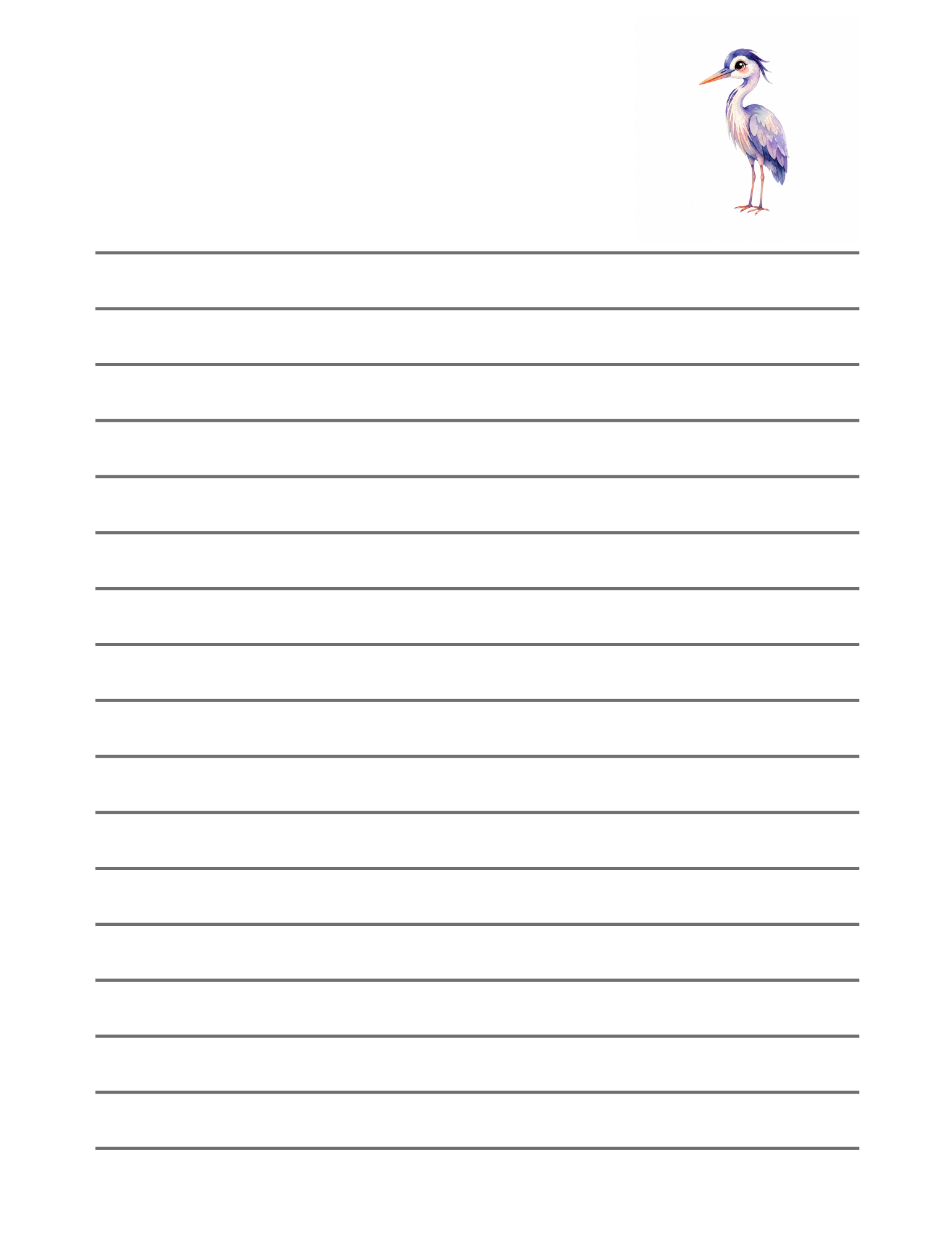 Page lignée intérieure du cahier de notes Le Gardien des Eaux Calmes avec petit héron aquarelle illustré par Lise Lavoie Shefford Québec