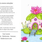 Carte de souhait 5x7 recto verso La Maison Nénuphar maison-lotus et poème Les Refuges Enchantés Lise Lavoie Shefford Québec
