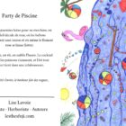 Carte de souhait 5x7 recto verso Party de Piscine piscine d'été et poème D'un Monde à l'Autre Lise Lavoie Shefford Québec